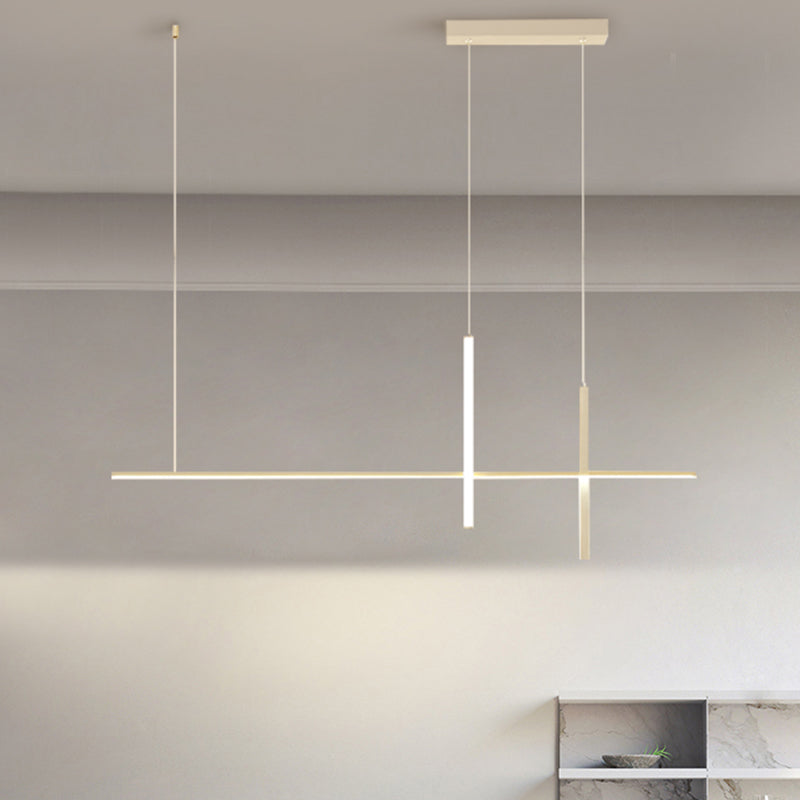 Linear Island Lights Contemporary Metal Island Ceiling Light in White Finish