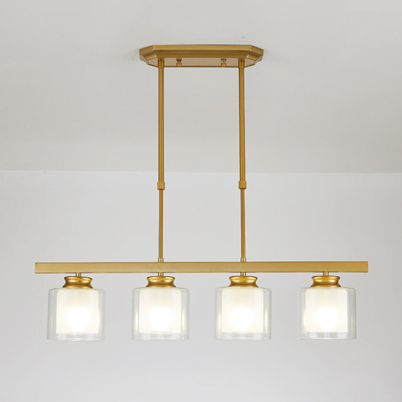 Luces de la isla de cilindro Luz de techo de isla de metal contemporánea con sombra de vidrio