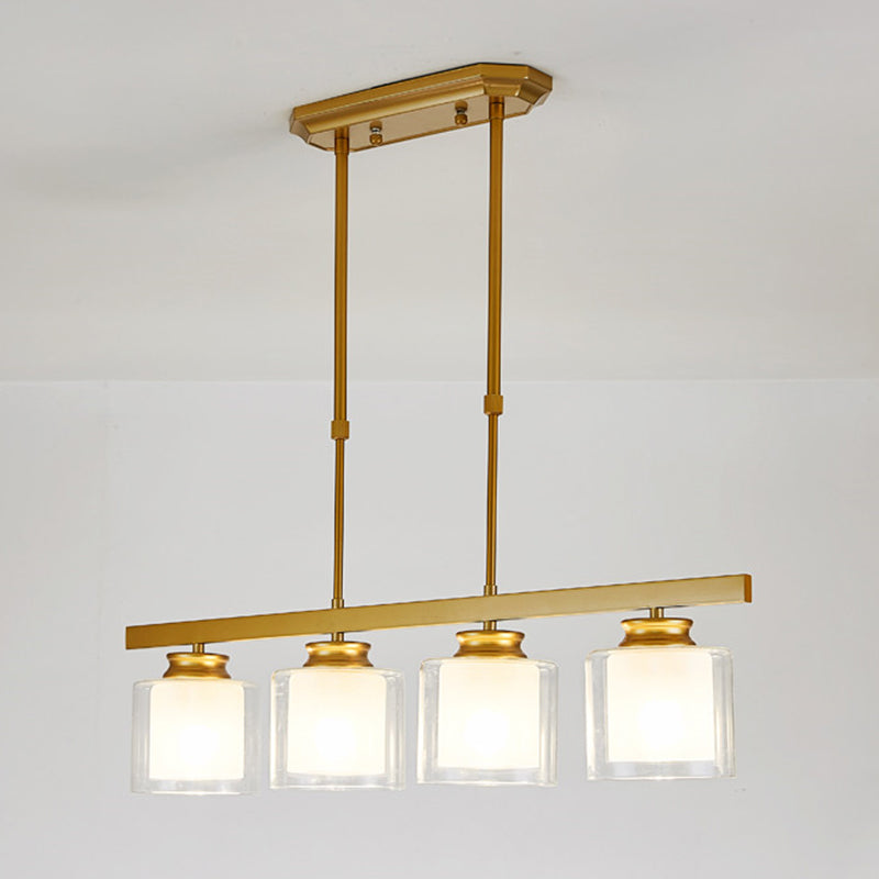 Luces de la isla de cilindro Luz de techo de isla de metal contemporánea con sombra de vidrio