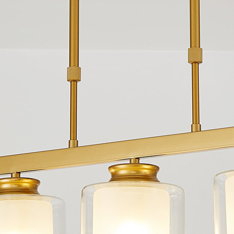 Luces de la isla de cilindro Luz de techo de isla de metal contemporánea con sombra de vidrio