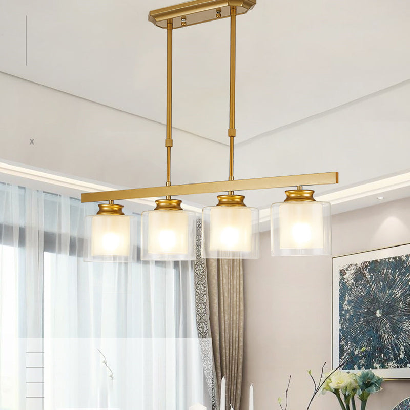 Cylinder Island Lights Contemporary Metal Island Ceiling Light with Glass Shade