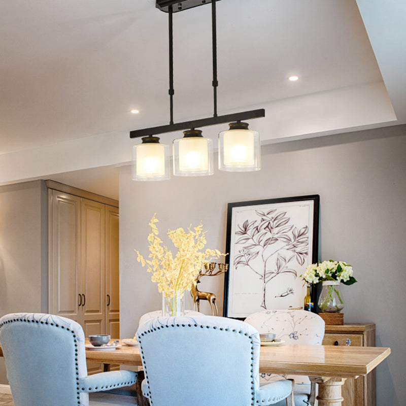 Luces de la isla de cilindro Luz de techo de isla de metal contemporánea con sombra de vidrio