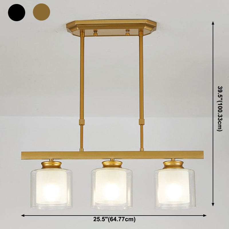 Luces de la isla de cilindro Luz de techo de isla de metal contemporánea con sombra de vidrio