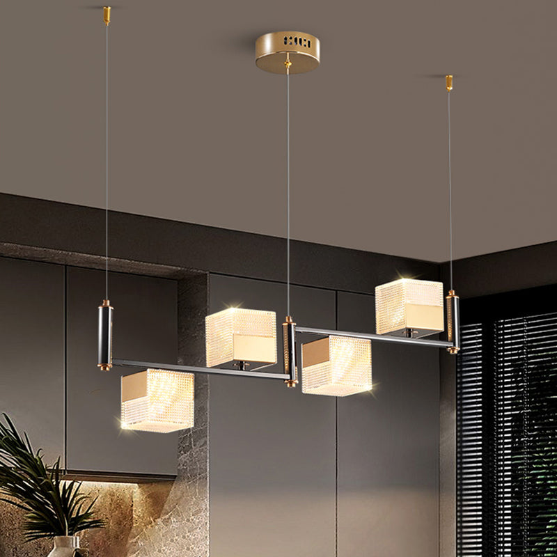 4-Light Cube Island Lights Contemporary Acrylic Island Ceiling Light