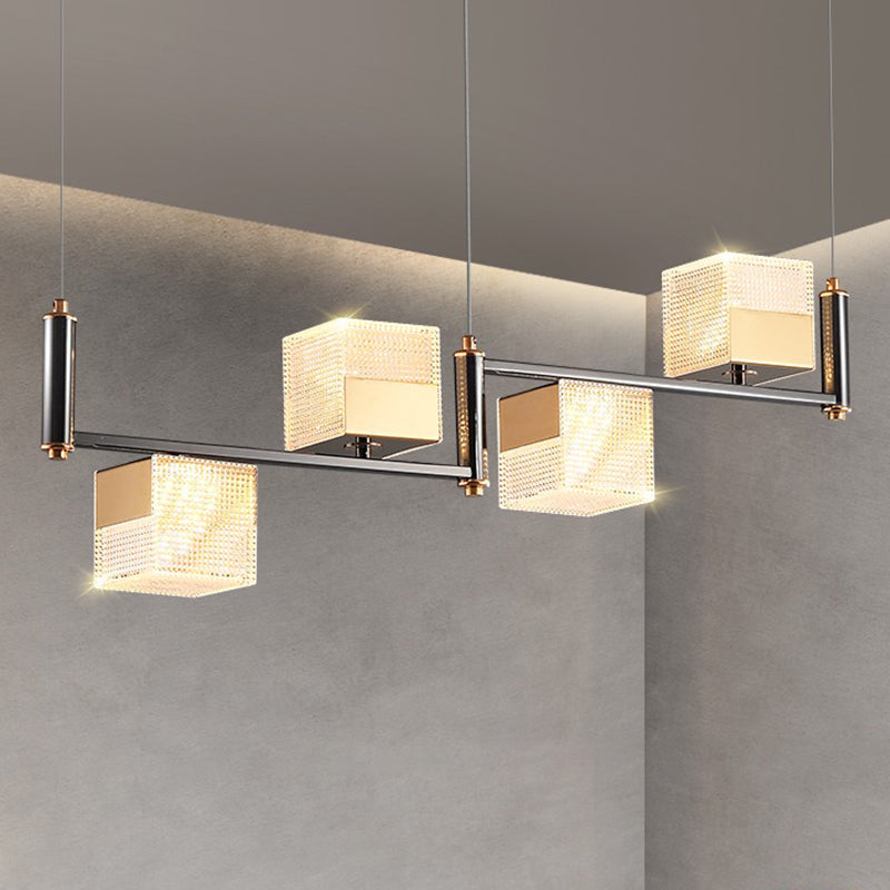 4-Light Cube Island Lights Contemporary Acrylic Island Ceiling Light