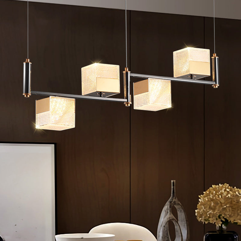4-Light Cube Island Lights Contemporary Acrylic Island Ceiling Light