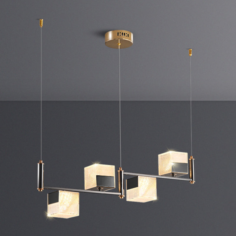 4-Light Cube Island Lights Contemporary Acrylic Island Ceiling Light