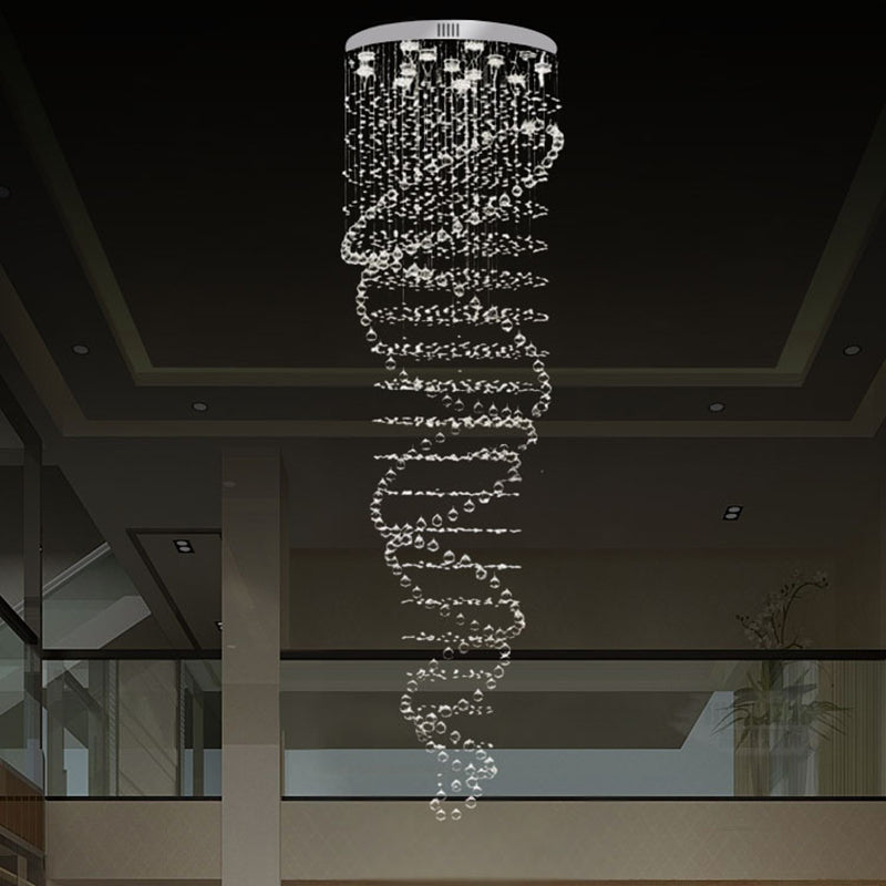 Clear Crystal Cascades Hanging Light Contemporary 13-Light Stair LED Multi Lamp Pendant in Silver