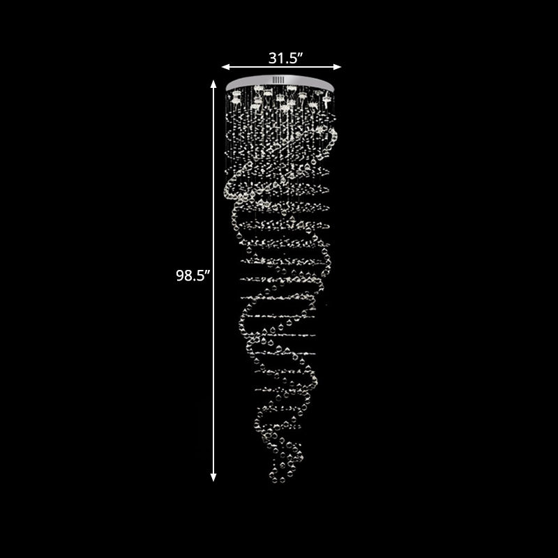 Cascate di cristallo trasparente leggero sospeso contemporaneo a led a 13 luci a 13 luci in argento