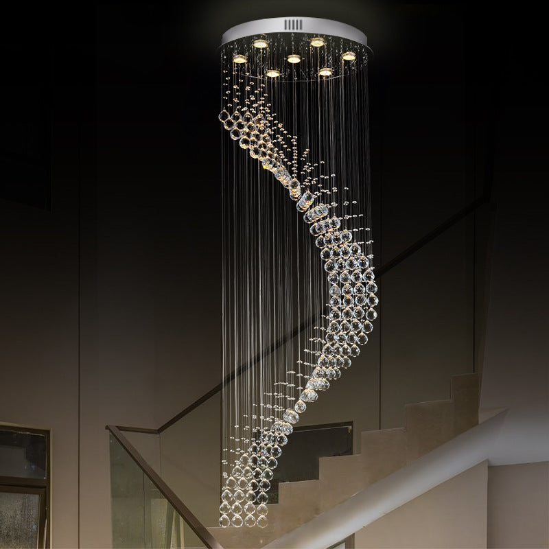 Luz de techo múltiple espiral modernista 7 Bombullas Lámpara colgante de cristal en plata