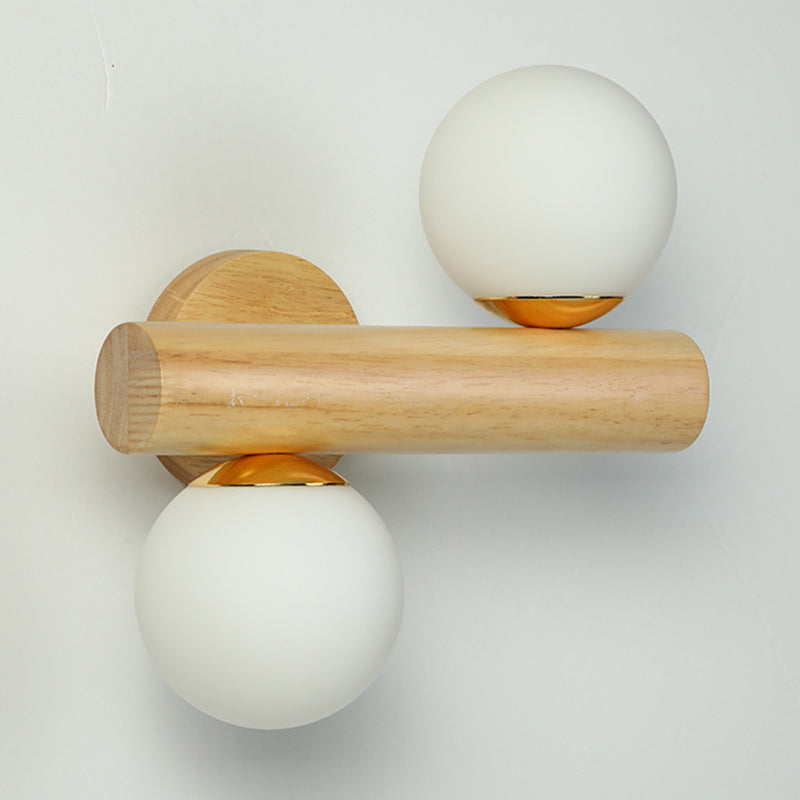 Iluminación de pared de madera de 2 luces lámpara de pared de globo moderna con sombra de vidrio