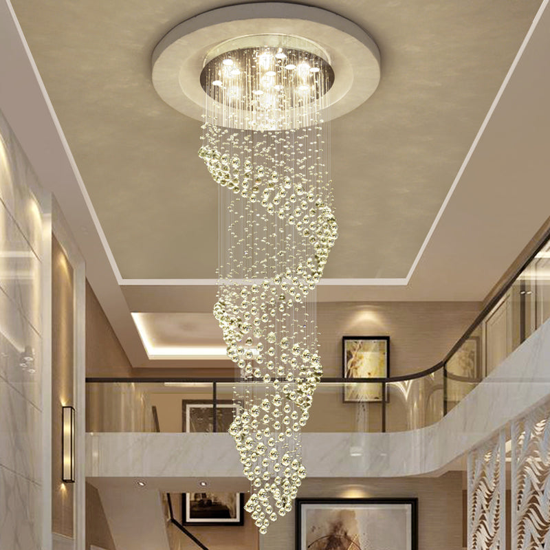 Spiral Living Room LED Pendant Lamp Minimalist Clear Crystal 13-Light Silver Multi Light Chandelier