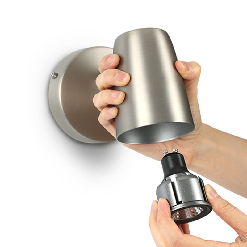 Lámparas de pared de pared de cilindro de metal contemporáneos 1 lámparas de luz de luz en plata