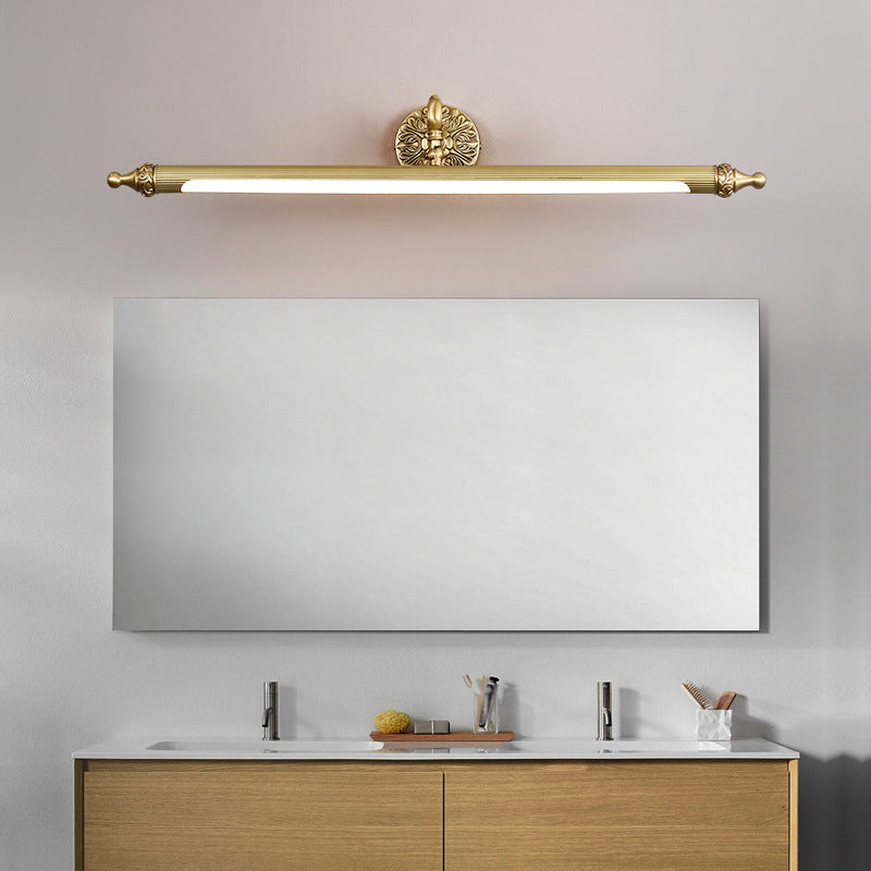 1 Light Linear Wall Lighting Modern Style Mirror Wall Mounted Light Fixture in Brass