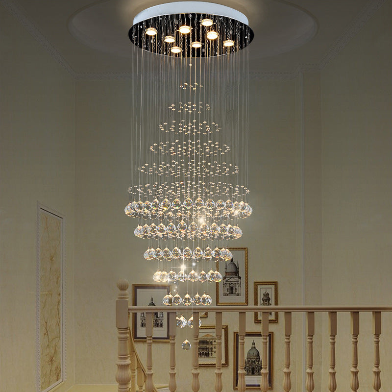 Silver 8-Bulb LED Ceiling Light Modernism Crystal Layered Multi Light Chandelier for Living Room