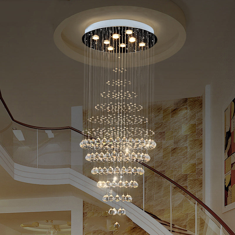 Silver 8-Bulb LED Ceiling Light Modernism Crystal Layered Multi Light Chandelier for Living Room