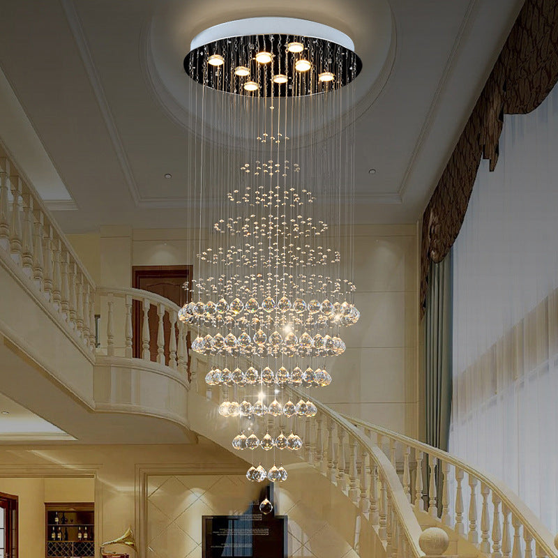 Silver 8-Bulb LED Ceiling Light Modernism Crystal Layered Multi Light Chandelier for Living Room