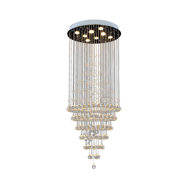 Silver 8-Bulb LED Ceiling Light Modernism Crystal Layered Multi Light Chandelier for Living Room