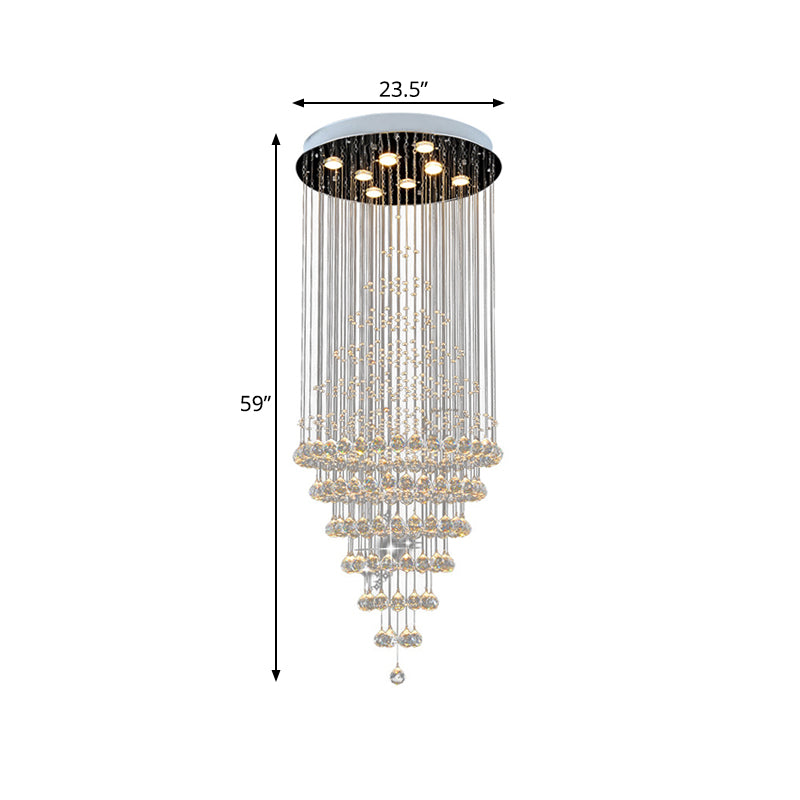 Silver 8-Bulb LED Ceiling Light Modernism Crystal Layered Multi Light Chandelier for Living Room