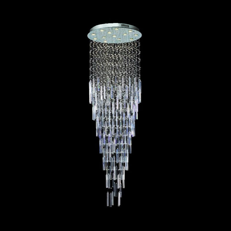 Silver Orbs and Rods Suspension Light Modern Crystal 13 Bulbs Stair Multi Pendant Chandelier