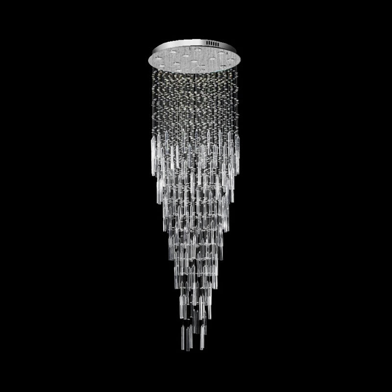 Silver Orbs and Rods Suspension Light Modern Crystal 13 Bulbs Stair Multi Pendant Chandelier