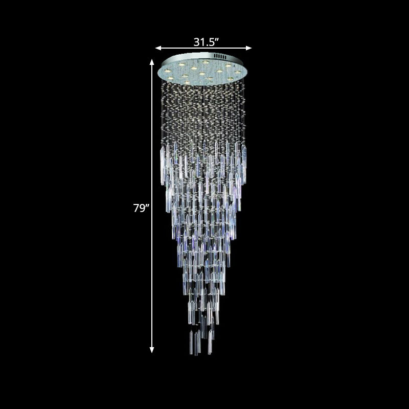 Silver Orbs and Rods Suspension Light Modern Crystal 13 Bulbs Stair Multi Pendant Chandelier