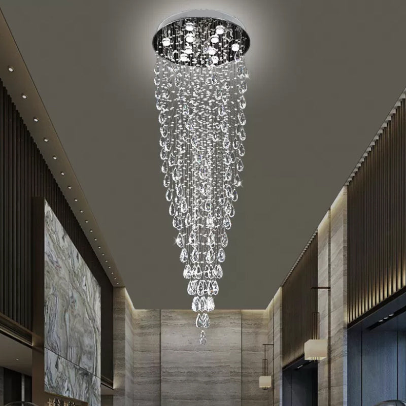 9 Lights Raindrop Hanging Lamp Modernism Silver Clear Crystal LED Multi Light Pendant