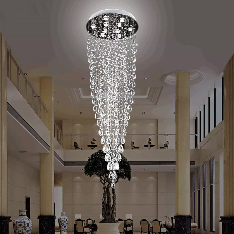 9 Lights Raindrop Hanging Lamp Modernism Silver Clear Crystal LED Multi Light Pendant