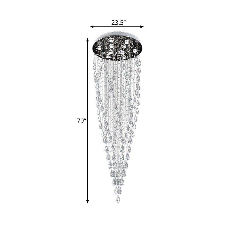 9 Lights Raindrop Hanging Lamp Modernism Silver Clear Crystal LED Multi Light Pendant