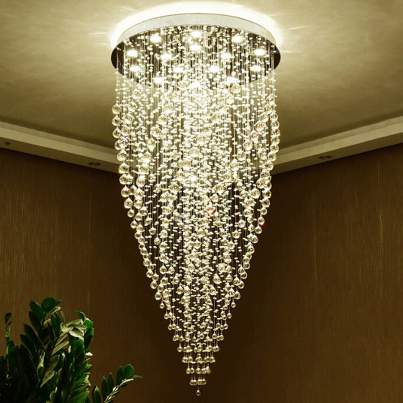 15-Head Crystal Suspension Lamp Contemporary Silver Swirl Stair LED Multiple Hanging Light