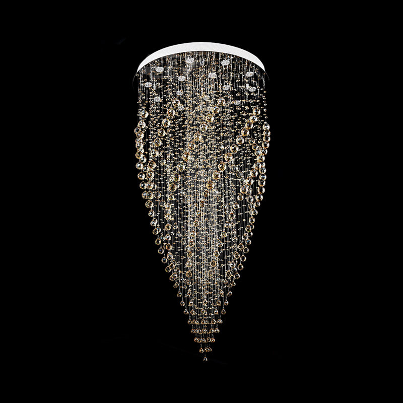 15-Head Crystal Suspension Lamp Contemporary Silver Swirl Stair LED Multiple Hanging Light
