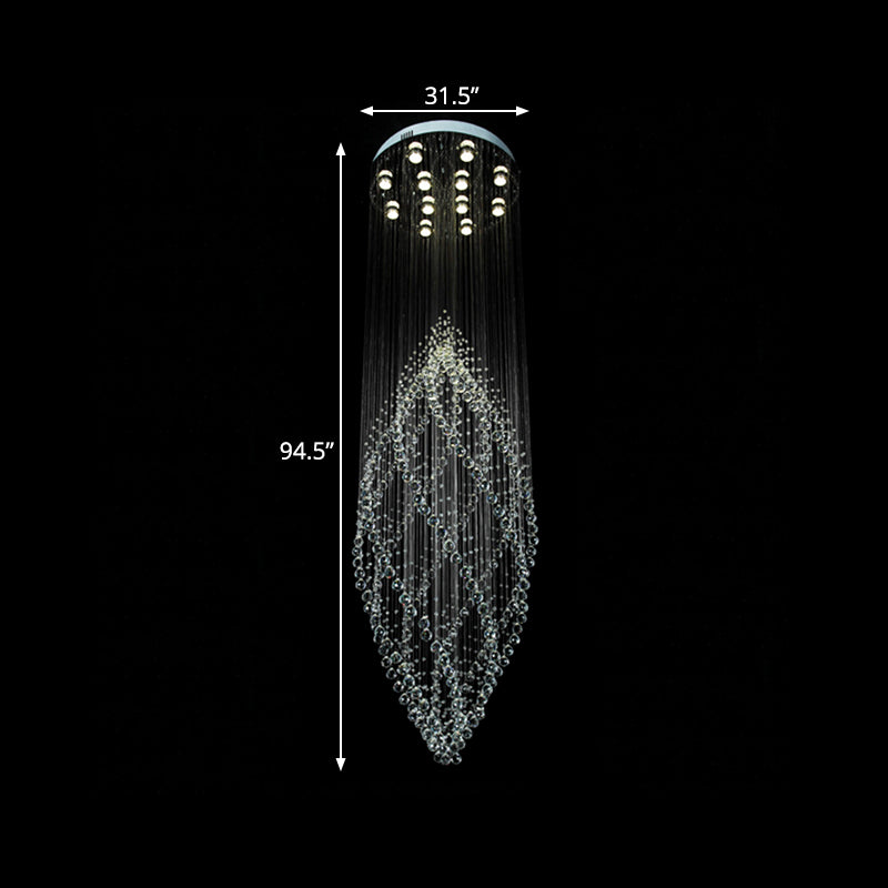Silver Twirling Ceiling Light Modern Crystal 12-Bulb Stair LED Multi Pendant Chandelier