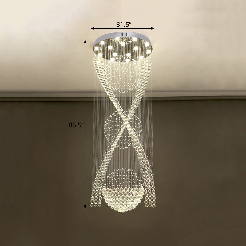 Crystal Spiraling Multi Light Pendant Modernist 15 Lights Living Room LED Hanging Lamp in Silver