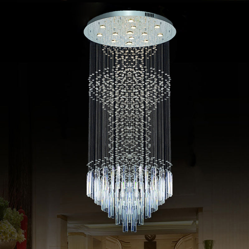 13-Head Orbs and Rods Hanging Light Contemporary Silver Crystal LED Cluster Pendant Light