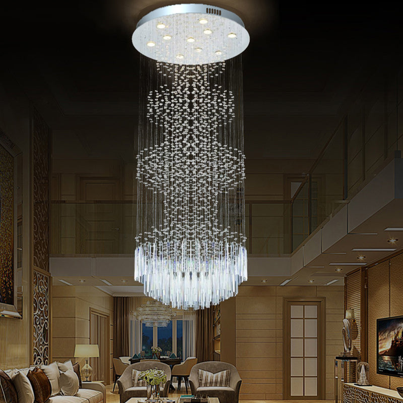 Modern Orbs and Rods Ceiling Lamp 10 Lights Crystal LED Multi Hanging Light Fixture in Silver