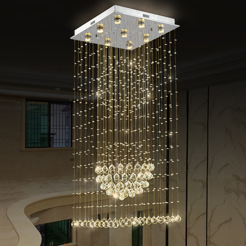 Modernist Waterfall Pendant Light 9-Bulb Crystal LED Multi Ceiling Lamp in Silver with Square Canopy