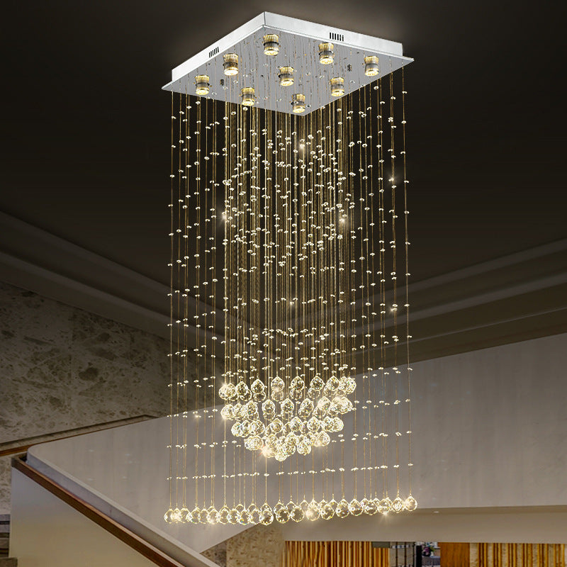 Modernist Waterfall Pendant Light 9-Bulb Crystal LED Multi Ceiling Lamp in Silver with Square Canopy