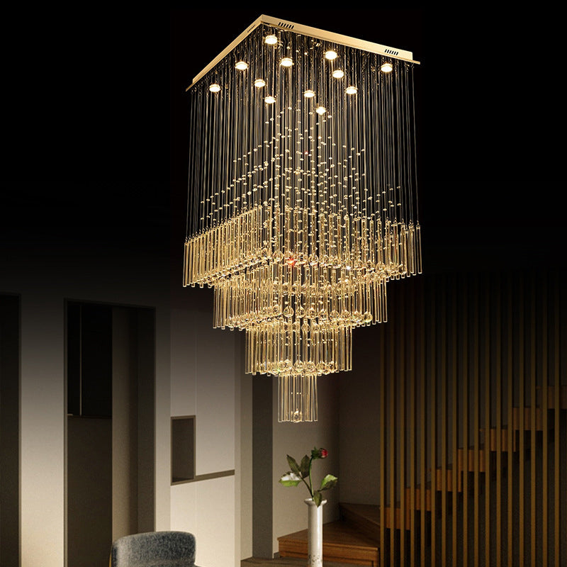 13 Lights Crystal Suspension Lamp Contemporary Silver Orbs and Rods Stair LED Cluster Pendant Light