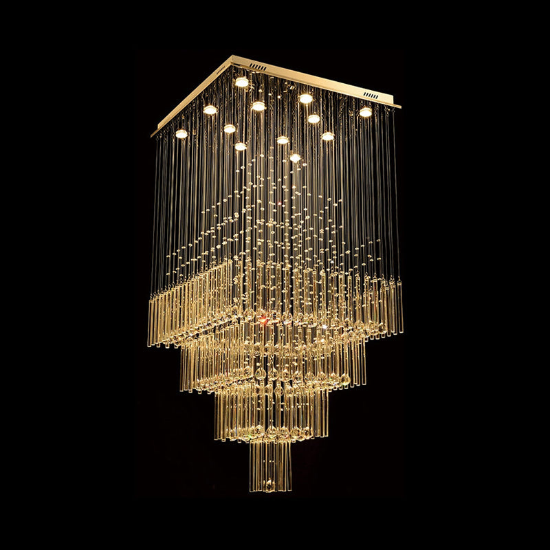 13 Lights Crystal Suspension Lamp Contemporary Silver Orbs and Rods Stair LED Cluster Pendant Light