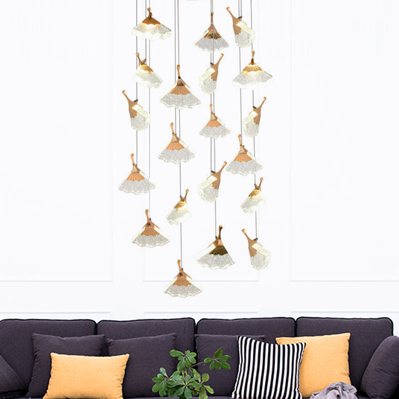 24 Heads Acrylic Suspension Lamp Contemporary Gold Ginkgo Leaf Stair Cluster Pendant Light