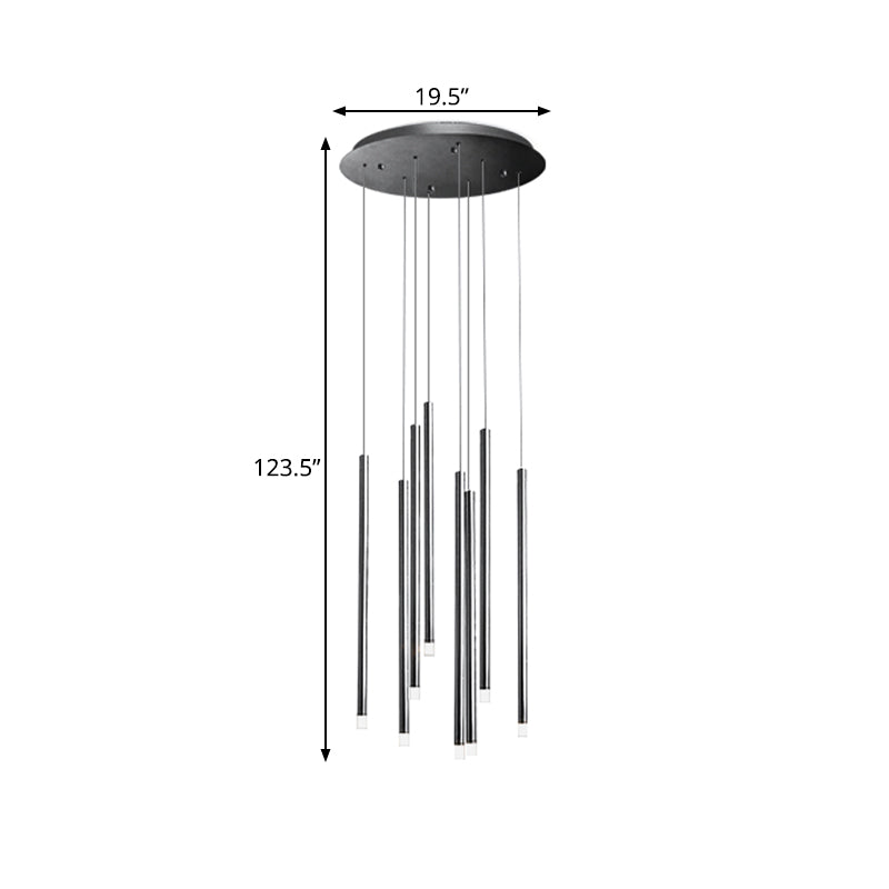 Pendre moderniste Slim Tube Lumière 8/12 Bulbes LED multiples LED LED en noir / or pour l'escalier