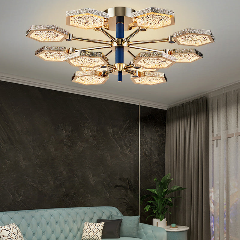 Hexagon Ceiling Light Fixtures Modern Multi-Head Semi Flush Mount Lamp for Living Room