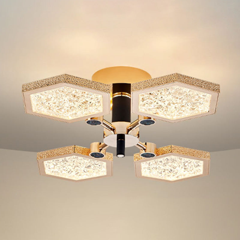 Hexagon Ceiling Light Fixtures Modern Multi-Head Semi Flush Mount Lamp for Living Room
