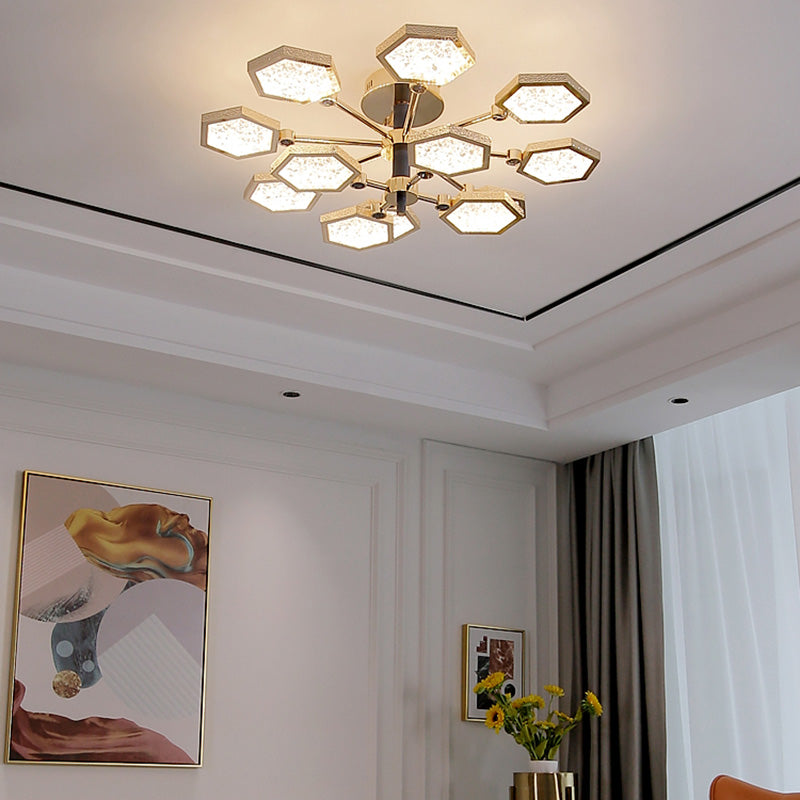 Hexagon Ceiling Light Fixtures Modern Multi-Head Semi Flush Mount Lamp for Living Room