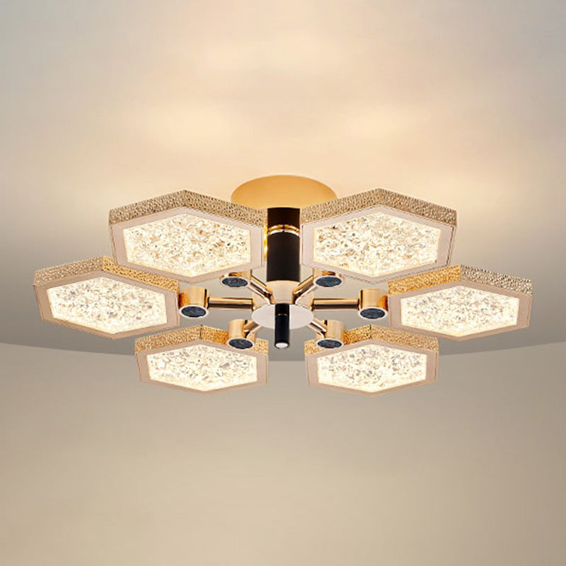 Hexagon Ceiling Light Fixtures Modern Multi-Head Semi Flush Mount Lamp for Living Room