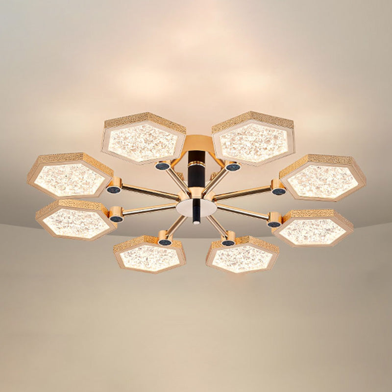 Hexagon Ceiling Light Fixtures Modern Multi-Head Semi Flush Mount Lamp for Living Room