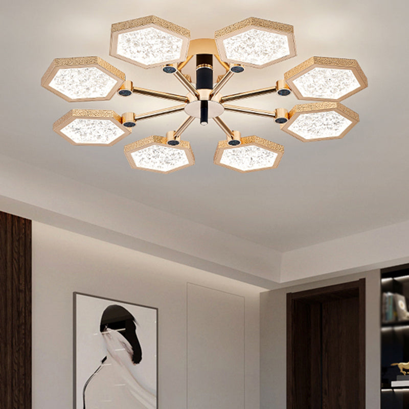 Hexagon Ceiling Light Fixtures Modern Multi-Head Semi Flush Mount Lamp for Living Room