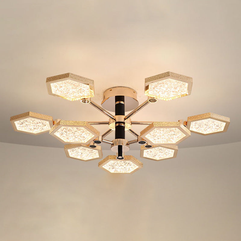 Hexagon Ceiling Light Fixtures Modern Multi-Head Semi Flush Mount Lamp for Living Room
