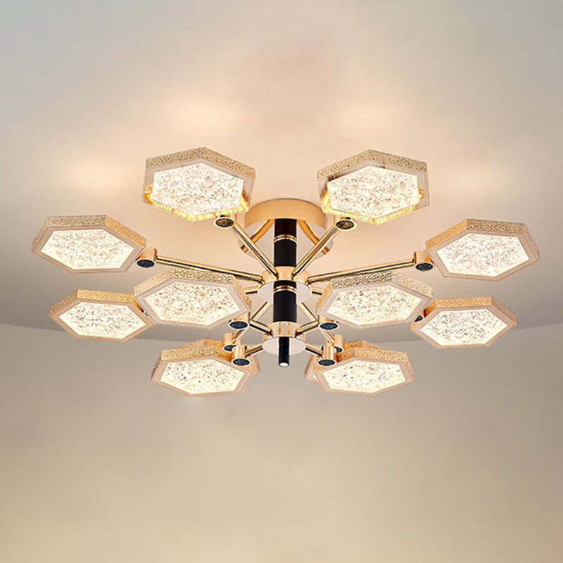 Hexagon Ceiling Light Fixtures Modern Multi-Head Semi Flush Mount Lamp for Living Room