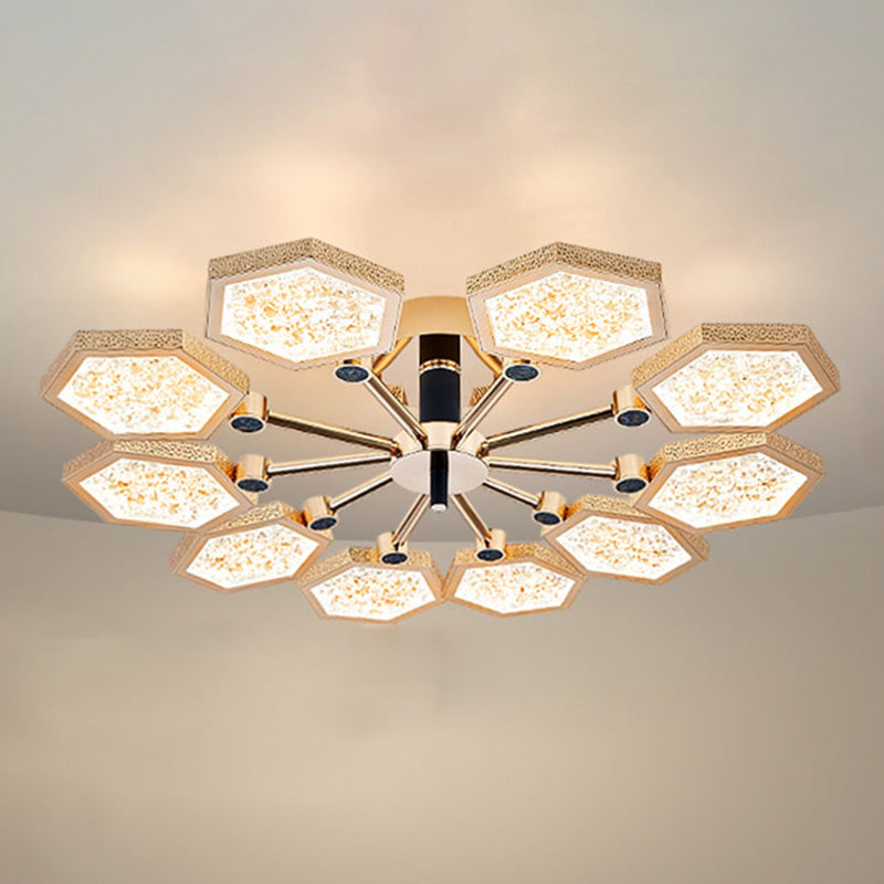Hexagon Ceiling Light Fixtures Modern Multi-Head Semi Flush Mount Lamp for Living Room